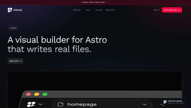 Astro Visual Builder: Introducing sitereal