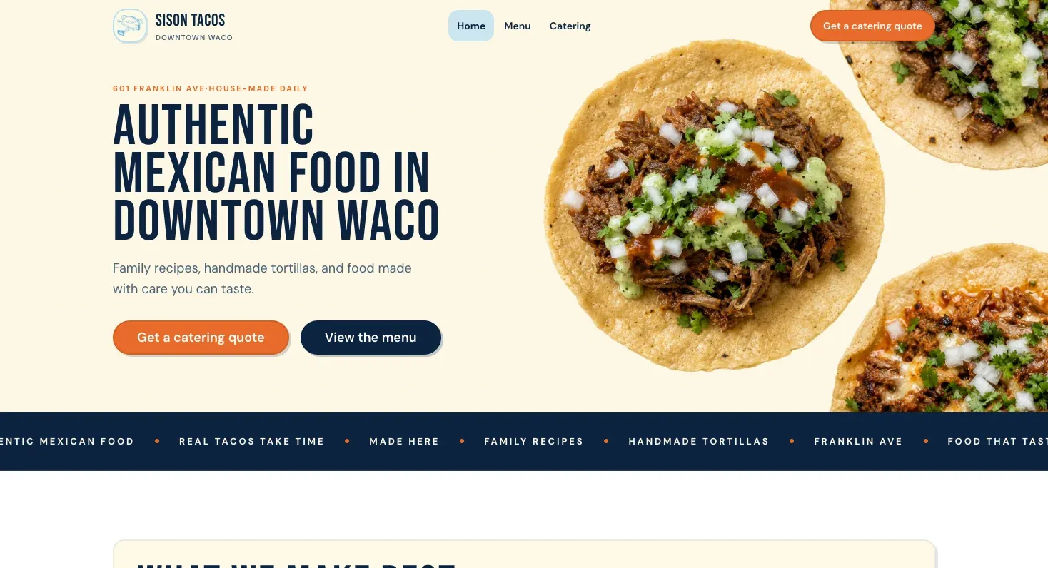 Sison Tacos website preview
