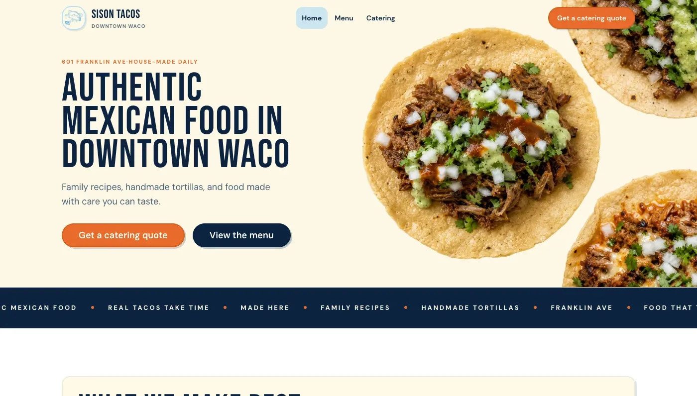 Sison Tacos website preview